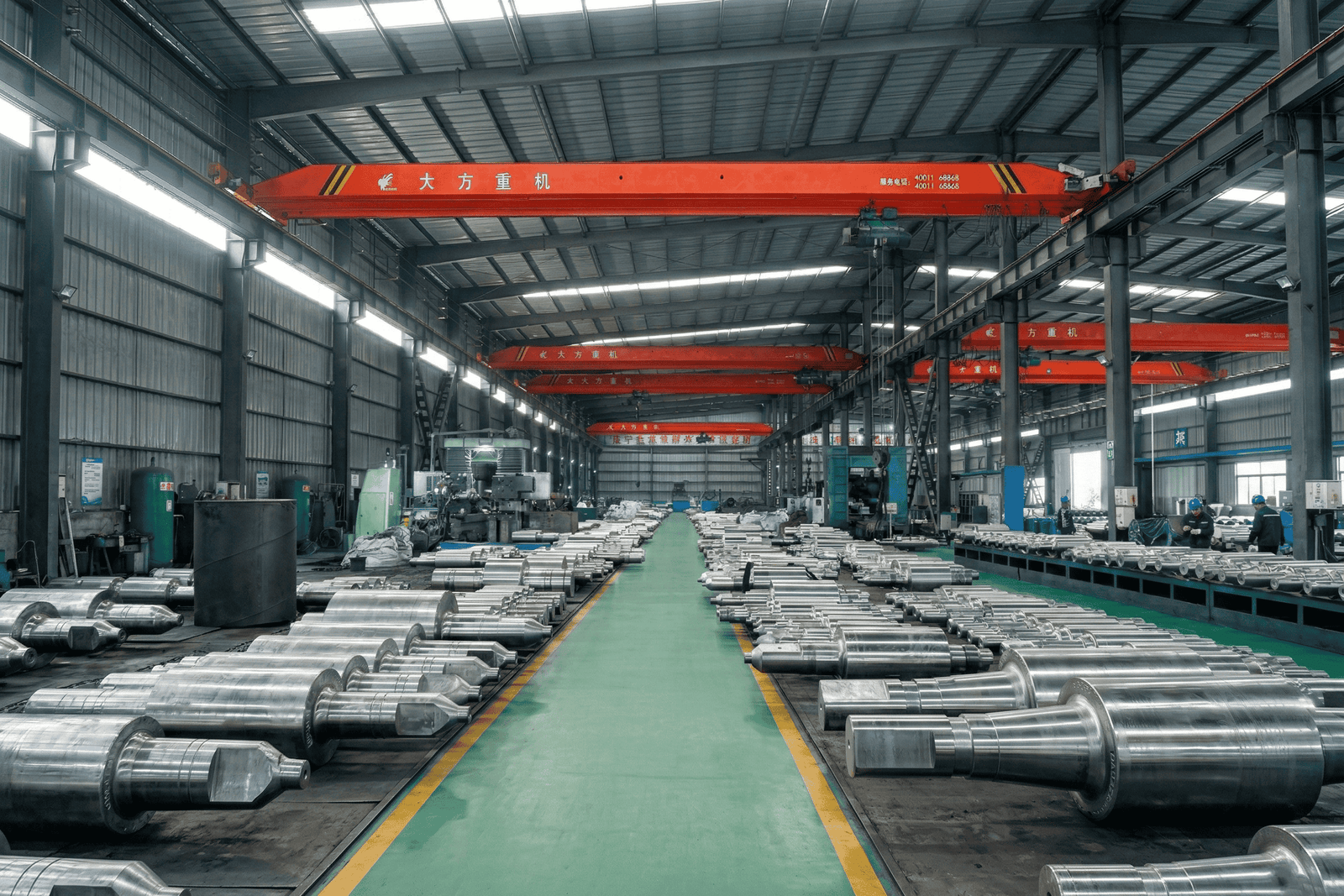 Inside the DURON roll manufacturing facility: Rows of high-precision finished industrial rollers ready for global shipment. Showcasing DURON’s large-scale production capacity and rigorous quality control